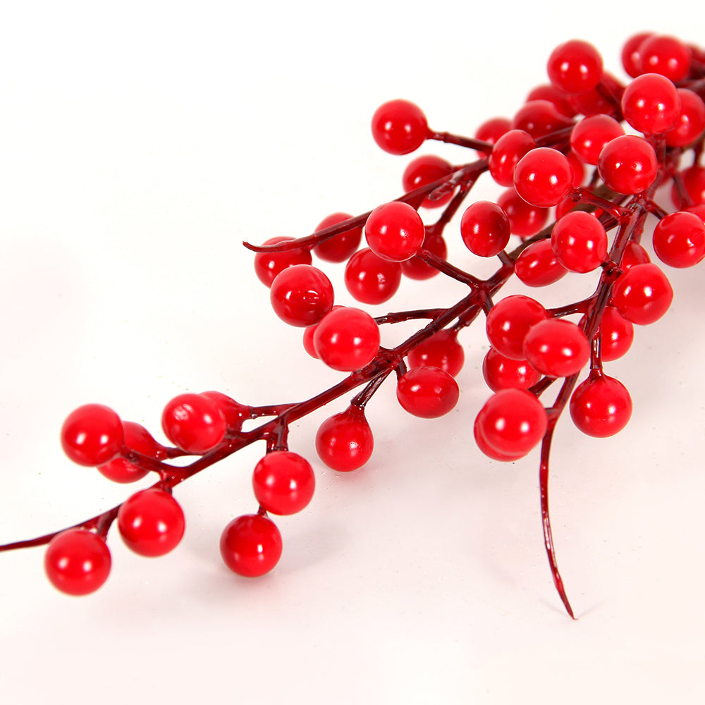 Chinese New Year Artificial Red Berry Branch Fruit Red Holly Berry Bouquet For Festival Wedding Christmas Decoration