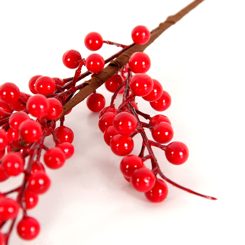Chinese New Year Artificial Red Berry Branch Fruit Red Holly Berry Bouquet For Festival Wedding Christmas Decoration