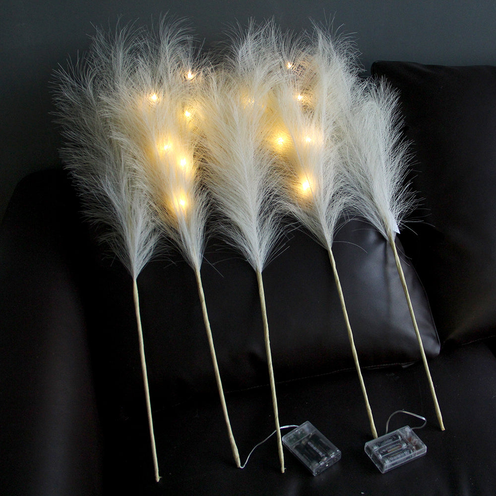 80cm beige artificial LED pampas grass for bedroom decoration 5 pcs a set