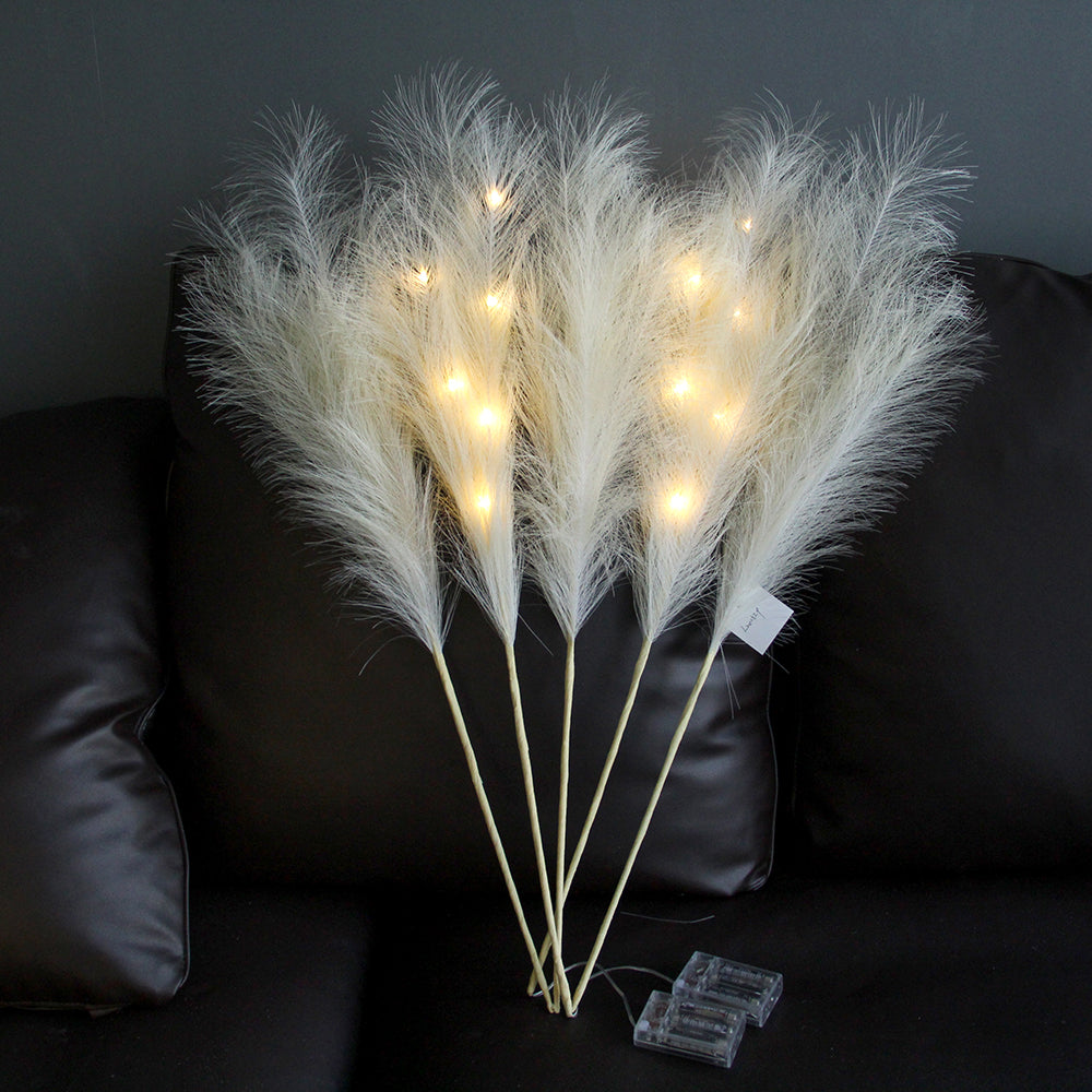 80cm beige artificial LED pampas grass for bedroom decoration 5 pcs a set