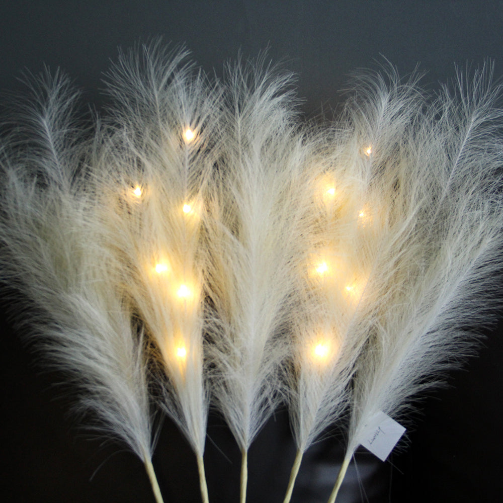 80cm beige artificial LED pampas grass for bedroom decoration 5 pcs a set