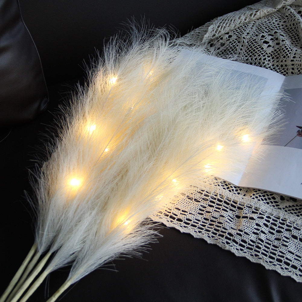 80cm beige artificial LED pampas grass for bedroom decoration 5 pcs a set