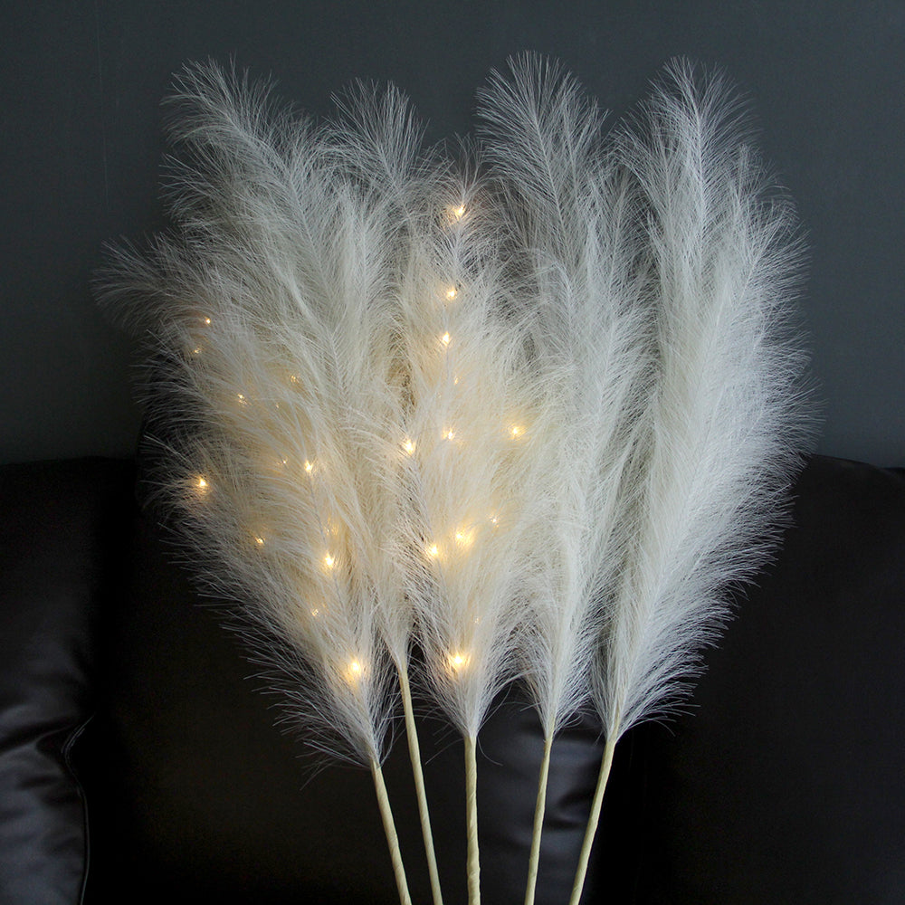 115cm beige artificial LED pampas grass for bedroom decoration 5 pcs a set