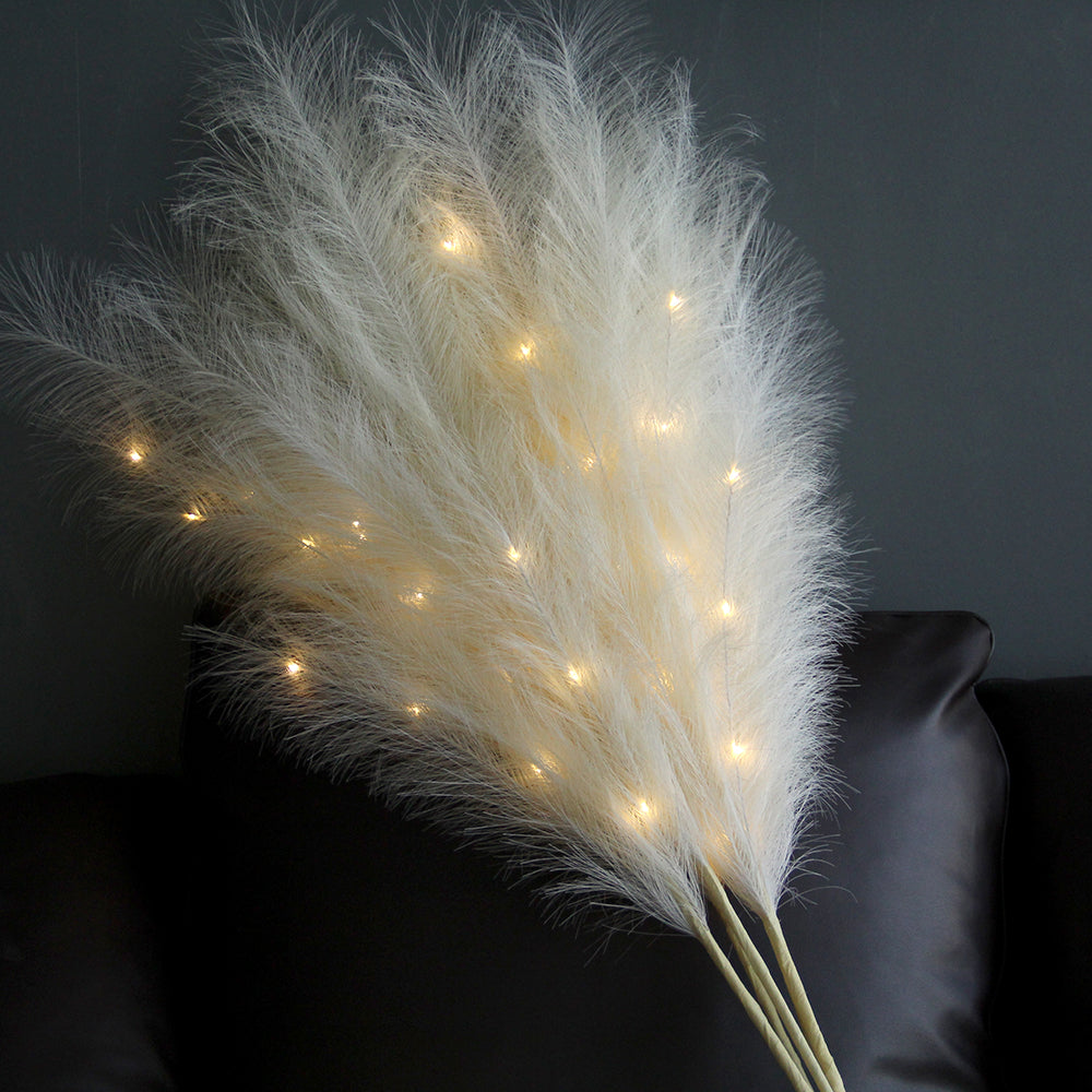 115cm beige artificial LED pampas grass for bedroom decoration 5 pcs a set