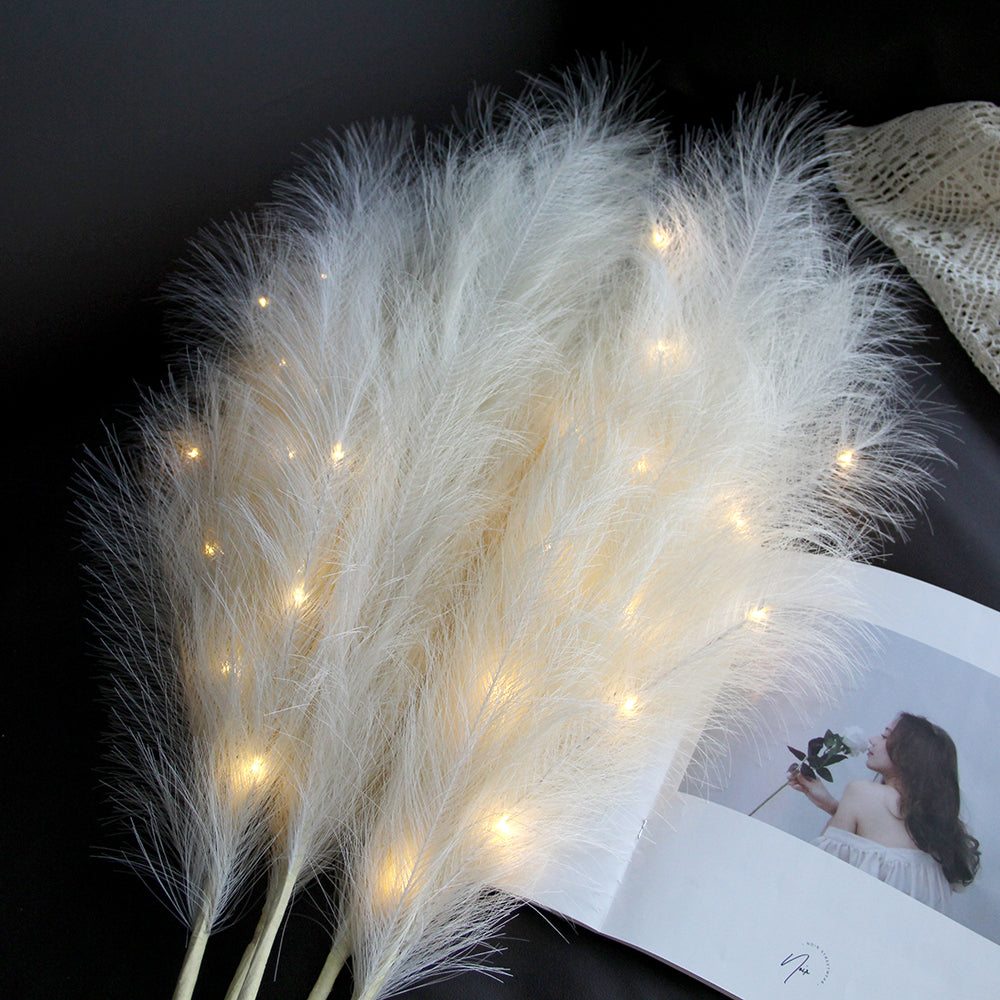 115cm beige artificial LED pampas grass for bedroom decoration 5 pcs a set