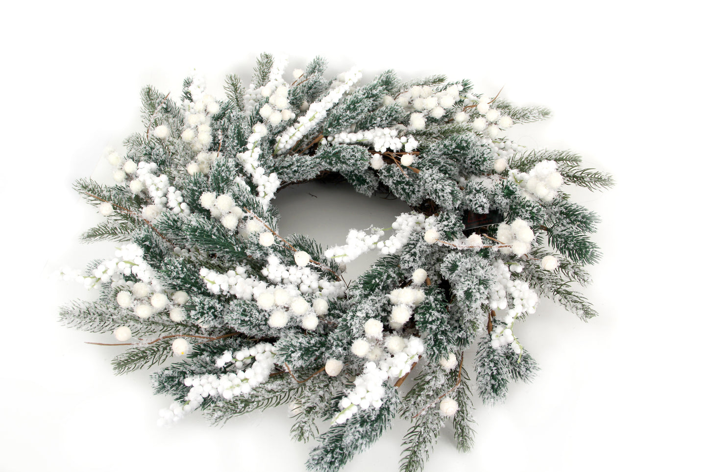 Artificial Christmas Wreath, 24" Grapevine Flocked Glitter Wreath with White Berries for Decoration