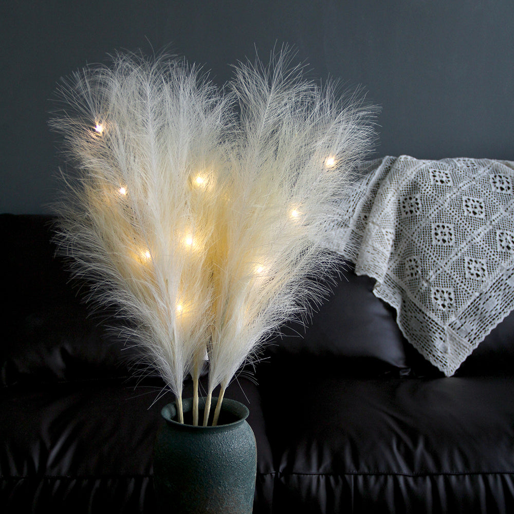 80cm beige artificial LED pampas grass for bedroom decoration 5 pcs a set