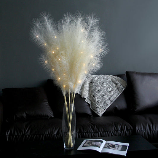 115cm beige artificial LED pampas grass for bedroom decoration 5 pcs a set