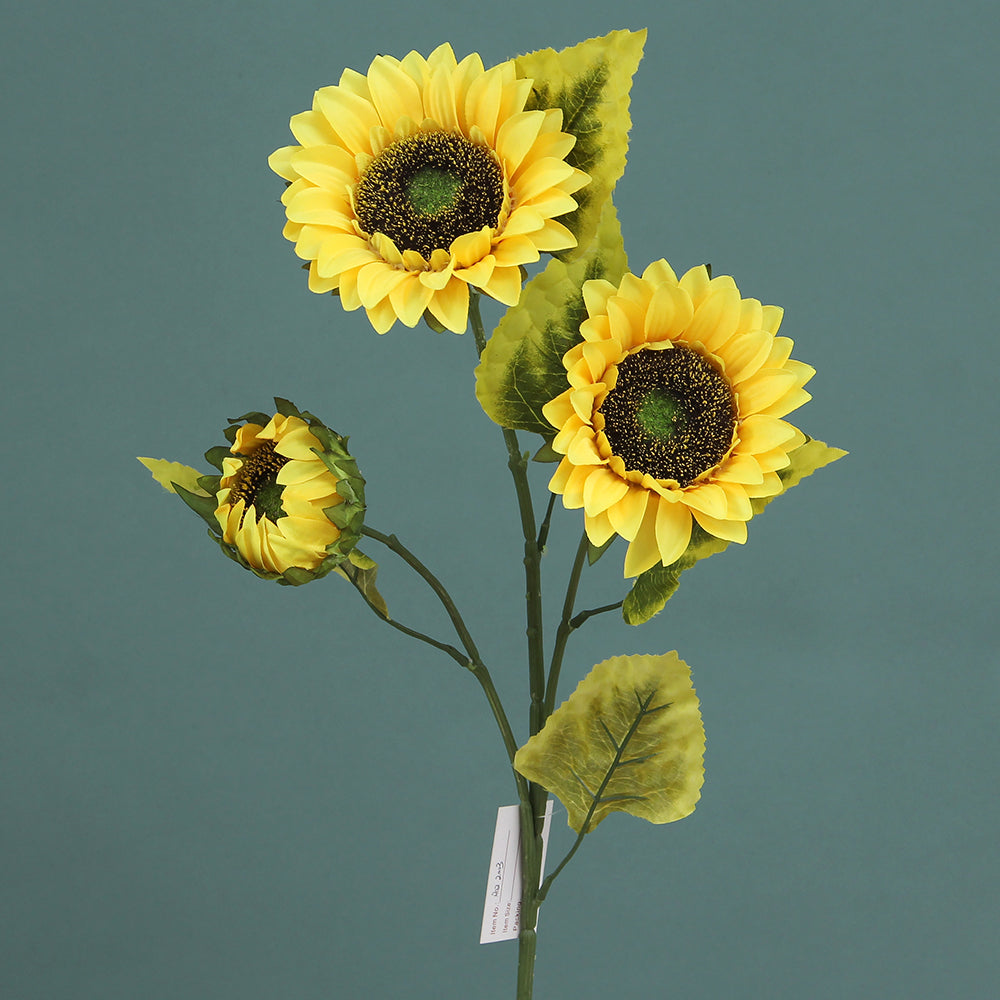 2024 Spring Summer Decorative Flowers 80cm Three Heads Sunflower Flowers Artificial Decorative Restaurant Hotel Cafe Decoration