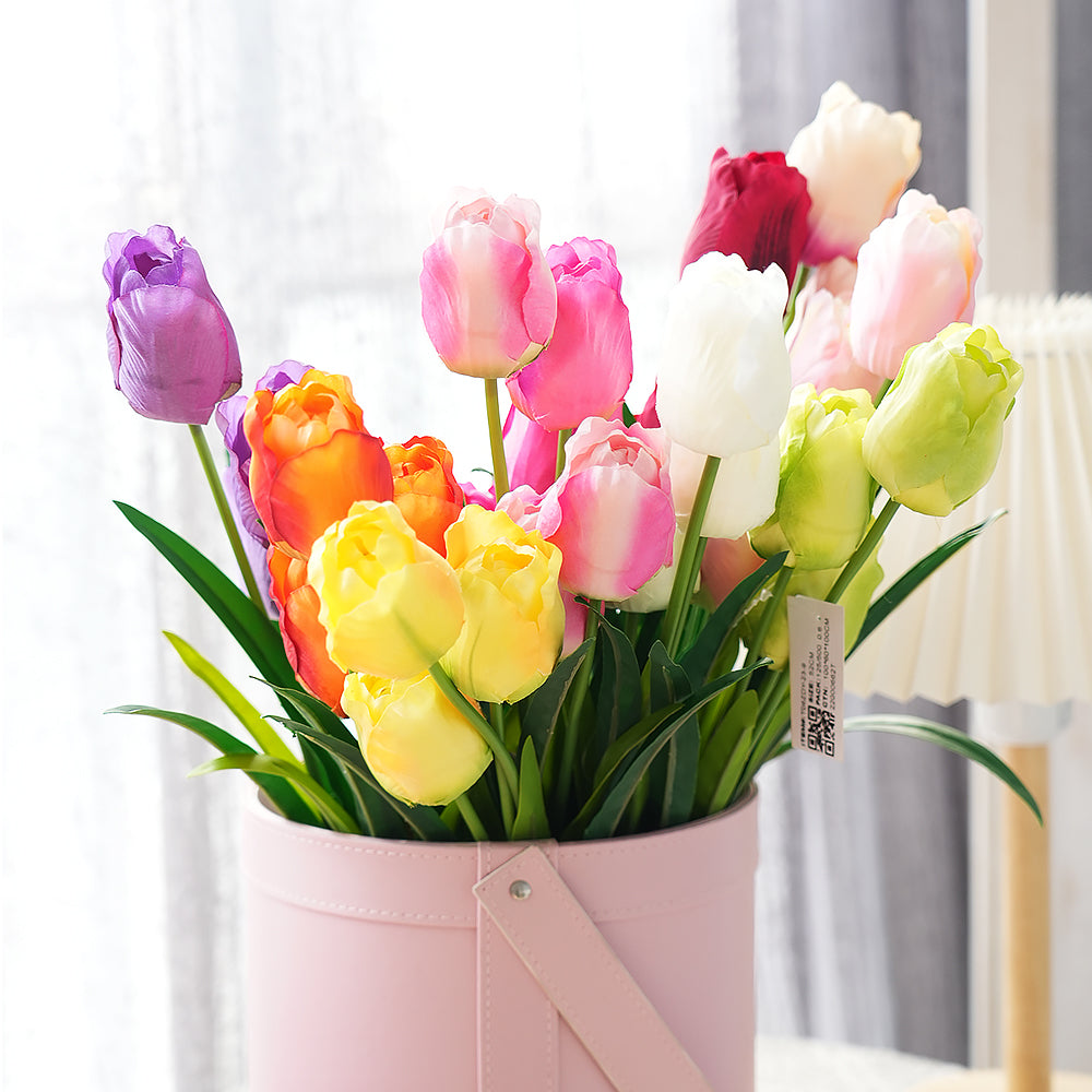 Wholesale 3-head Silk Real Touch Tulips Artificial Flower for Home Bendable Stem Tulip Flowers DIY Event Centerpiece