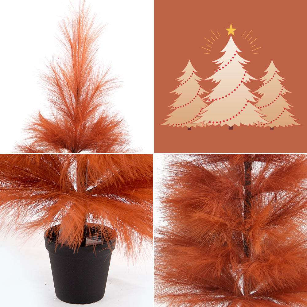 Distinctive Orange 3-ft Dense Artificial Pampas Tree With Round Wooden Bottom Pampas Grass Christmas Tree