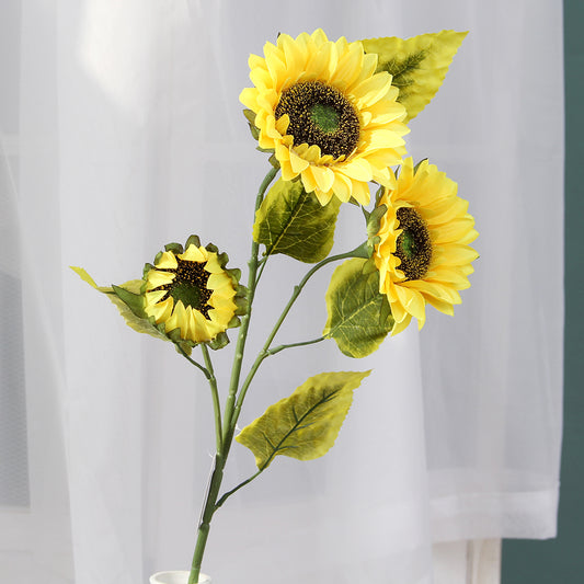 2024 Spring Summer Decorative Flowers 80cm Three Heads Sunflower Flowers Artificial Decorative Restaurant Hotel Cafe Decoration