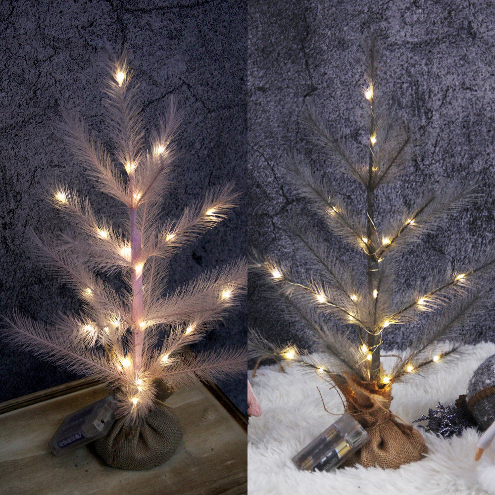 18INCH Pampas Grass Flexible Christmas Led Tree Hand-made Small Christmas Trees With Lights Table Stand Decoration