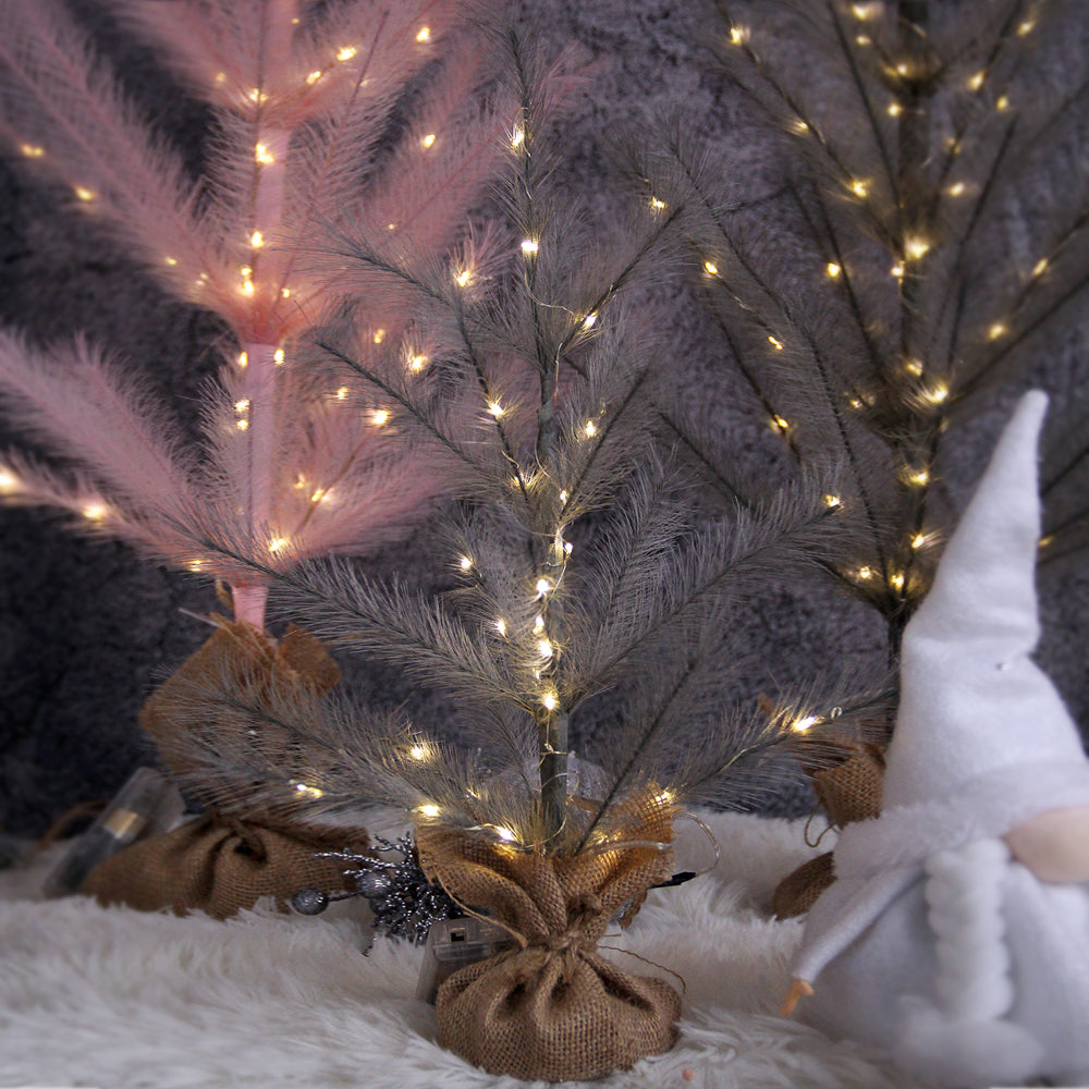 18INCH Pampas Grass Flexible Christmas Led Tree Hand-made Small Christmas Trees With Lights Table Stand Decoration