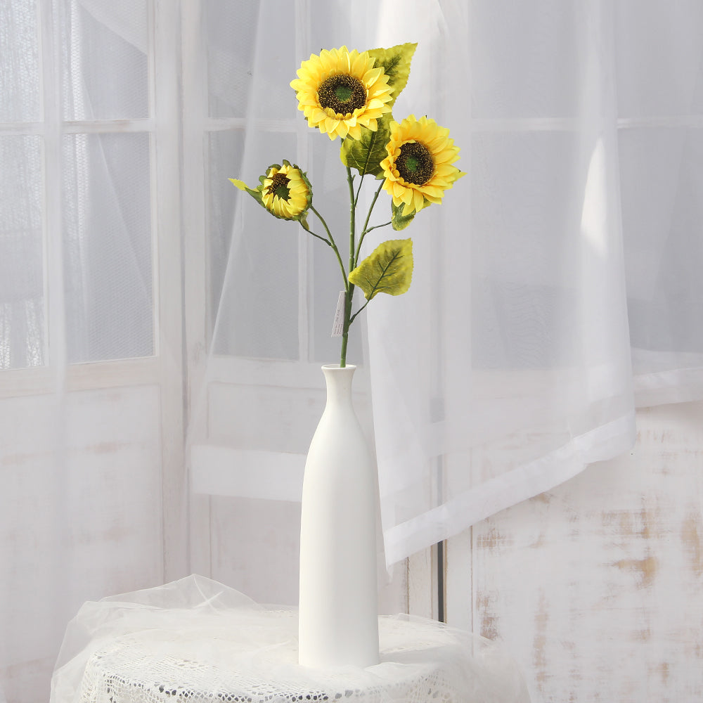2024 Spring Summer Decorative Flowers 80cm Three Heads Sunflower Flowers Artificial Decorative Restaurant Hotel Cafe Decoration