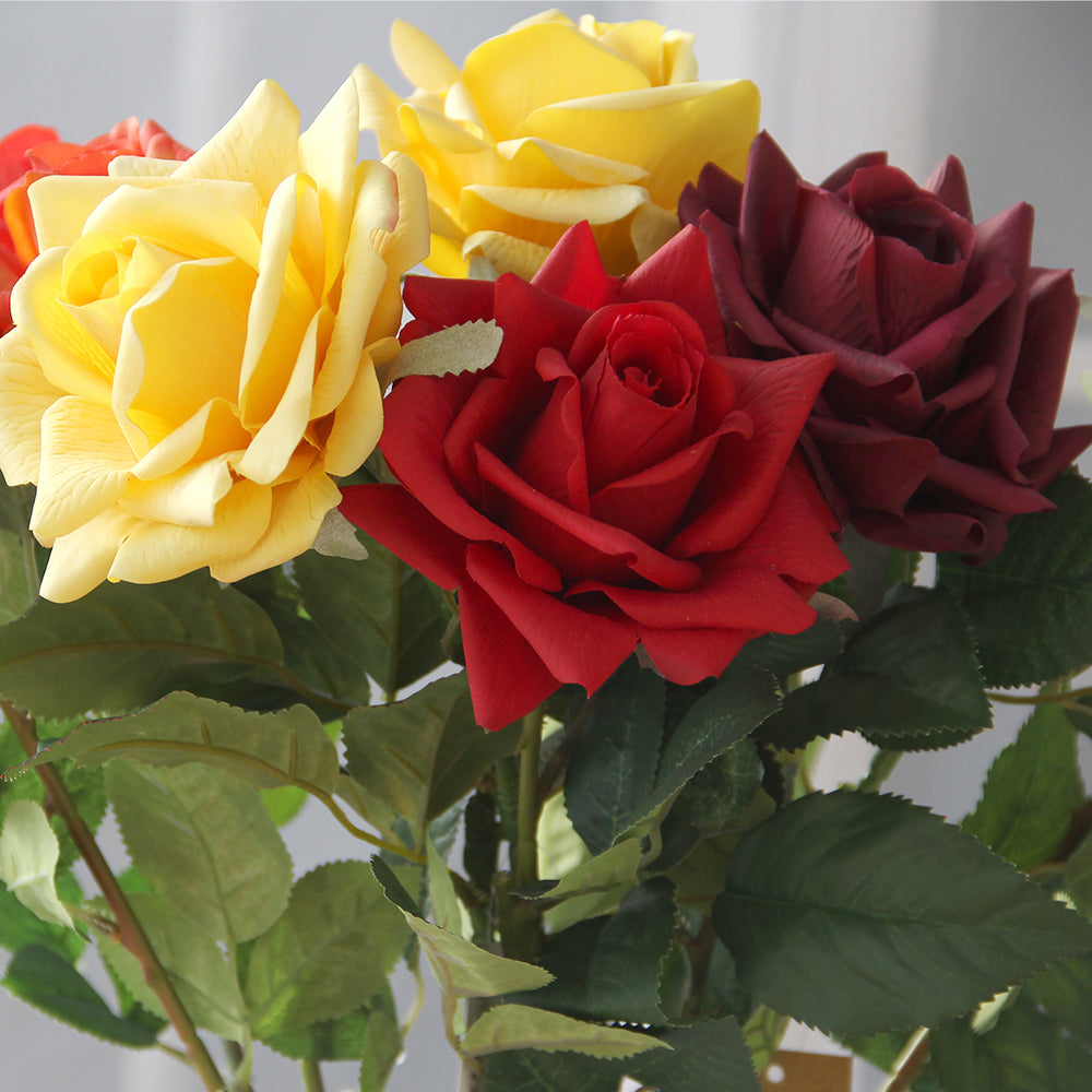 Factory Bulk Wholesale Real Touch Roses Single Rose Multicolour Artificial Flowers For Home Wedding Decoration