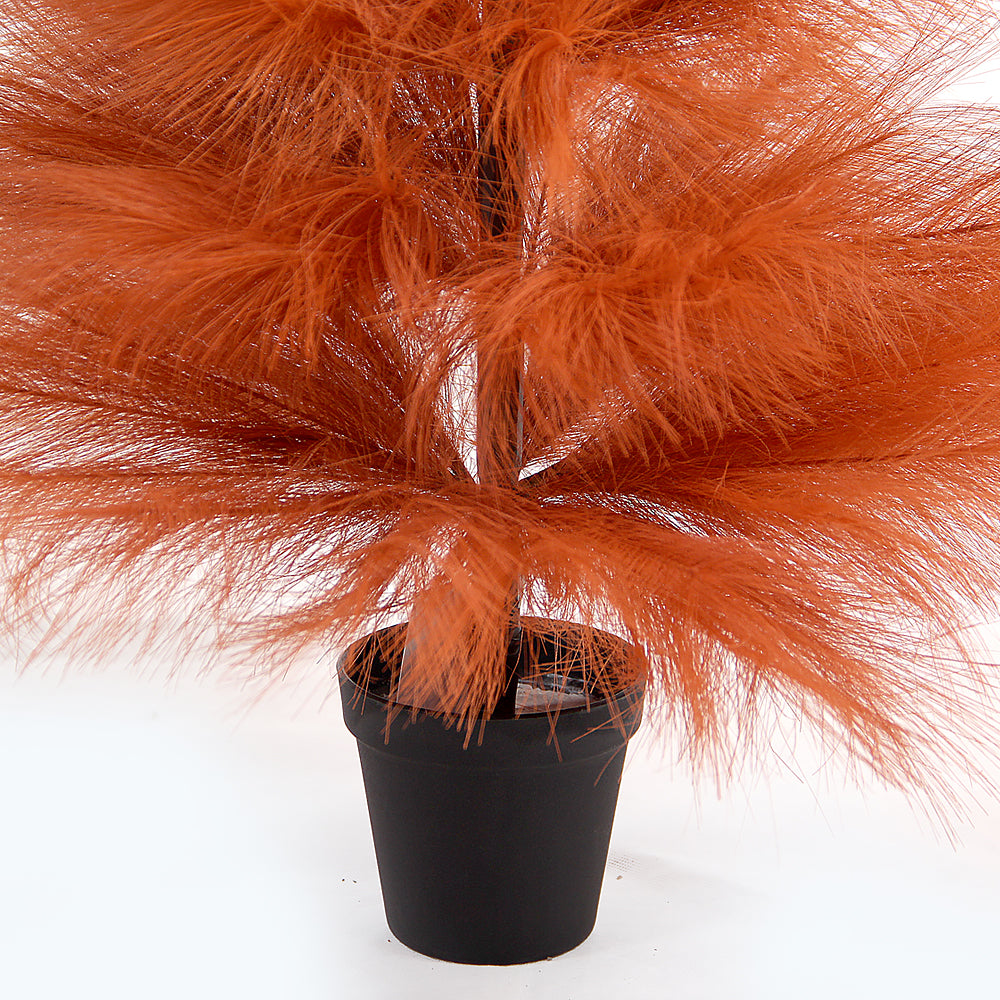 Distinctive Orange 3-ft Dense Artificial Pampas Tree With Round Wooden Bottom Pampas Grass Christmas Tree