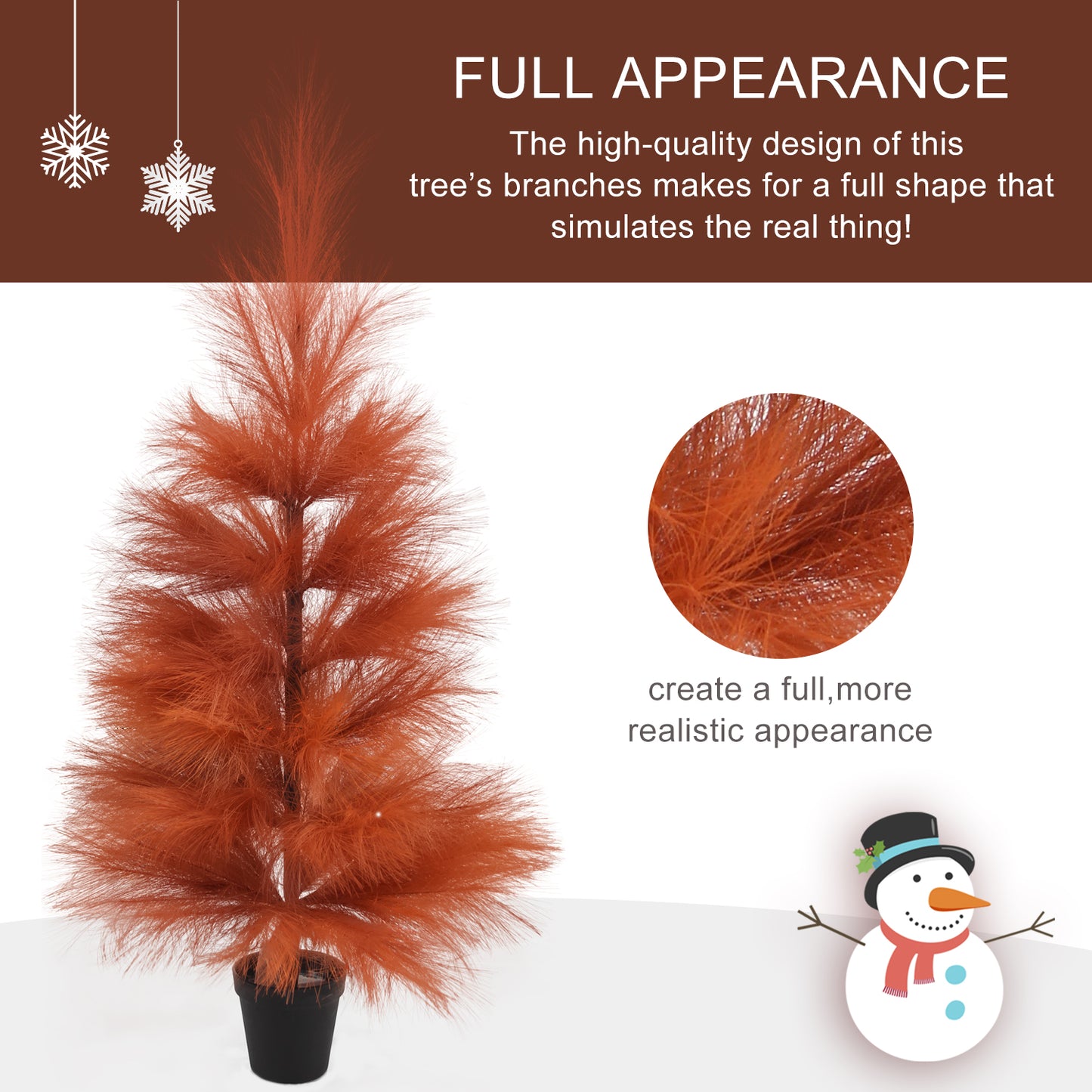 Distinctive Orange 3-ft Dense Artificial Pampas Tree With Round Wooden Bottom Pampas Grass Christmas Tree
