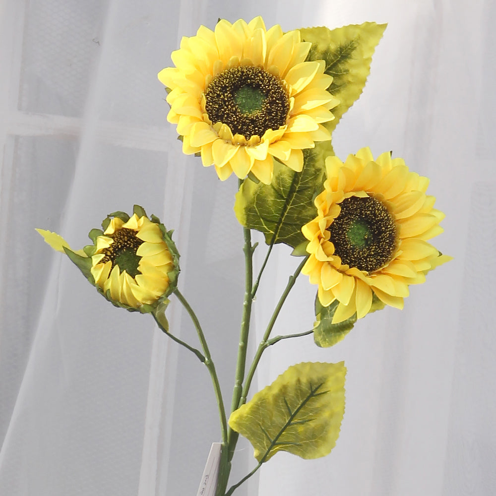 2024 Spring Summer Decorative Flowers 80cm Three Heads Sunflower Flowers Artificial Decorative Restaurant Hotel Cafe Decoration