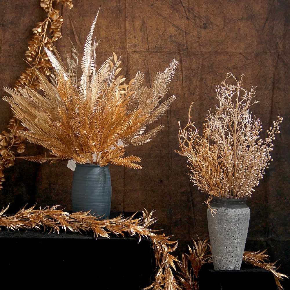 Whosale Four-colour Plastic Grass Artificial Gold Leaves Simulation Silver  Flowers Home Indoor Outdoor DIY Planter Vase Filler