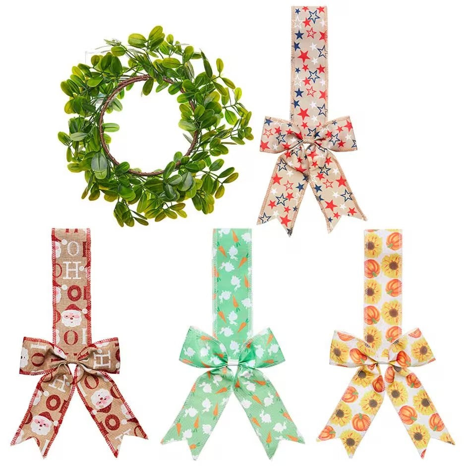 2024 New Product Decorative Wreaths Set Of 1 Faux Wreaths With 4Ribbons With Light&timer For Door Kitchen Cabinet Decoration