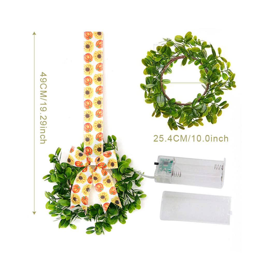 2024 New Product Decorative Wreaths Set Of 1 Faux Wreaths With 4Ribbons With Light&timer For Door Kitchen Cabinet Decoration