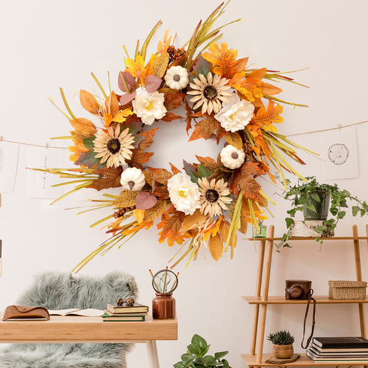 Transworld Original Handmade Artificial Wreath Decorative Flowers, Wreaths and Plants Faux Maple Leaf Wreaths for Front Door