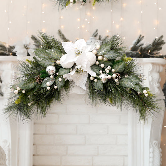 High Quality Christmas Decor Ox Horn Garland Decor Green Leaves White Flower Craft Swag for Christmas Decorations