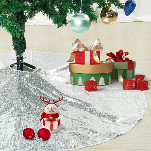 Sequin Christmas Tree Skirt Arts and Crafts Sequins Silver Gold Tree Enclosure For Christmas Tree Decor