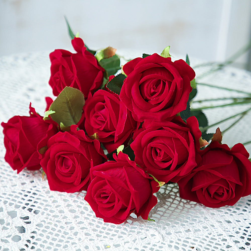 Wholesale Artificial Red Roses Single Velvet Rose Flowers Artificial Decorative Flowers for Valentine's Day Wedding Store Decor