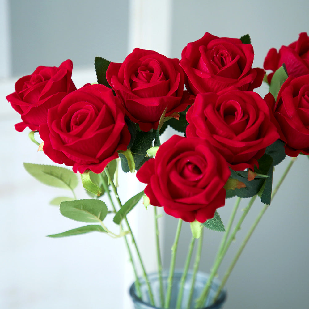 Wholesale Artificial Red Roses Single Velvet Rose Flowers Artificial Decorative Flowers for Valentine's Day Wedding Store Decor