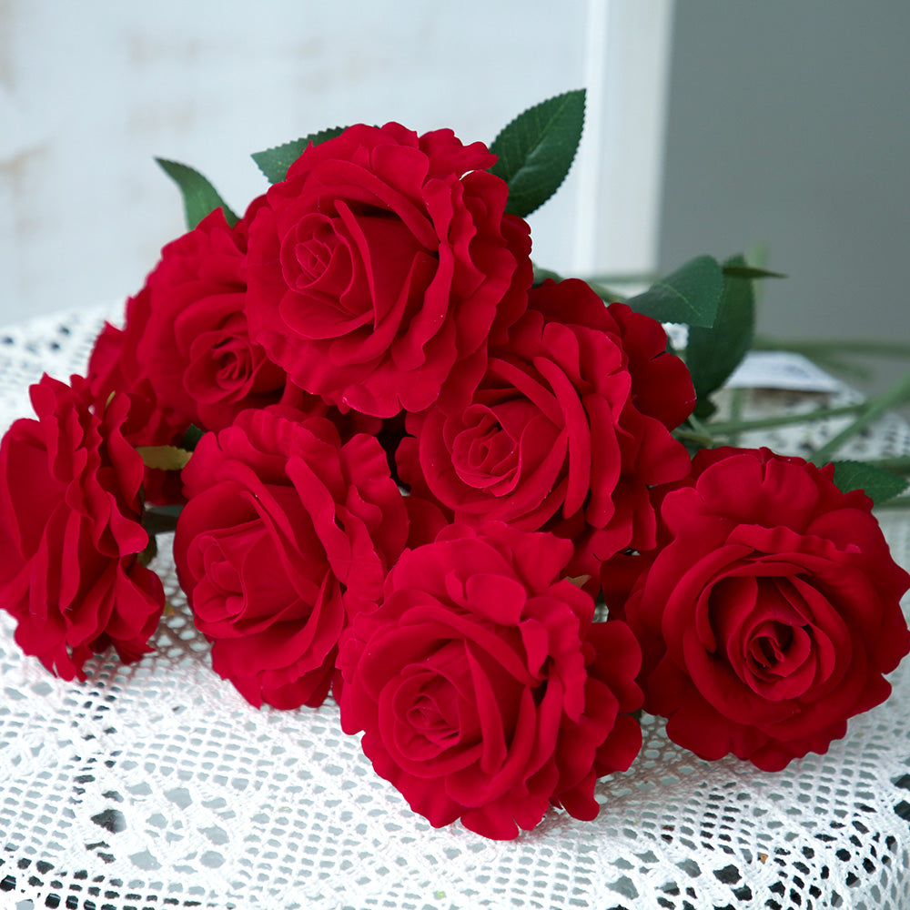 Wholesale Artificial Red Roses Single Velvet Rose Flowers Artificial Decorative Flowers for Valentine's Day Wedding Store Decor