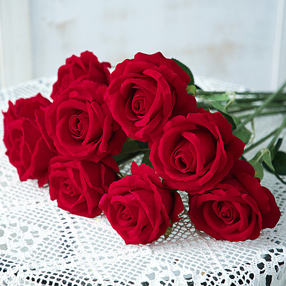 Wholesale Artificial Red Roses Single Velvet Rose Flowers Artificial Decorative Flowers for Valentine's Day Wedding Store Decor