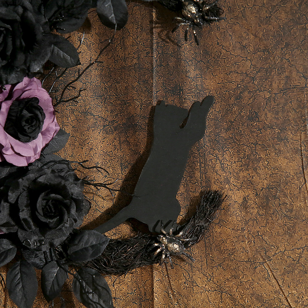 Carnival Ornament Halloween Deadblack Half Artificial Wreath with Faux Purple Roses Door Front Halloween Decoration