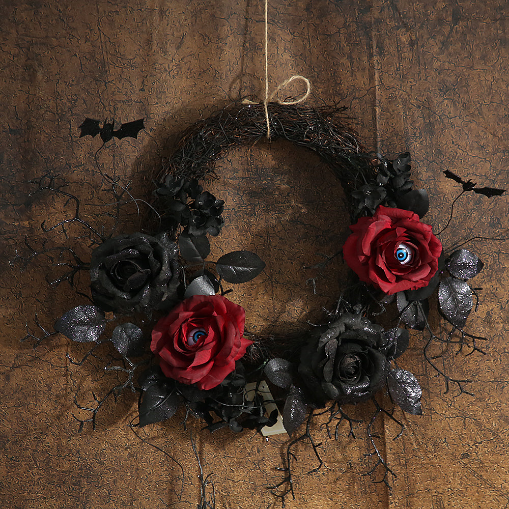 Halloween Decor Wreath Black Dead Leave With Rose Wreath For Front Door Small Hanging Wreath Home Indoor Outdoor Party Decor