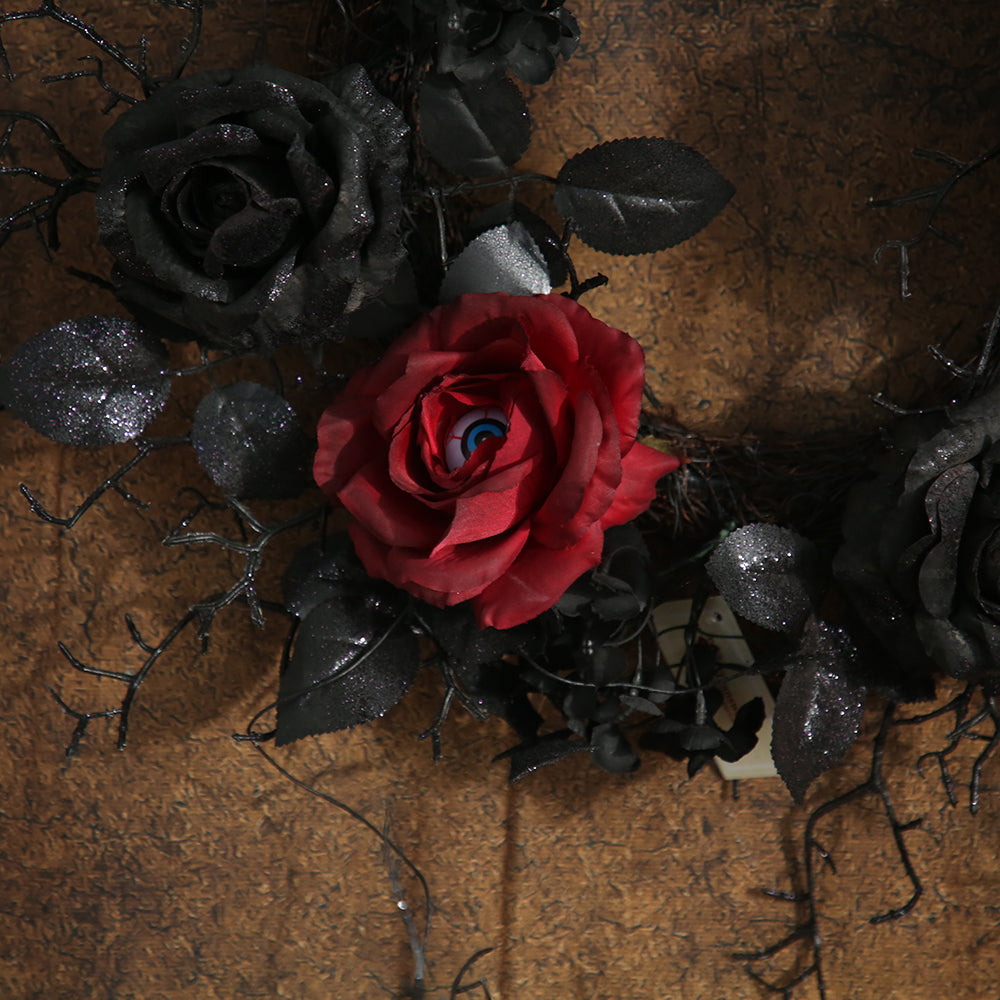 Halloween Decor Wreath Black Dead Leave With Rose Wreath For Front Door Small Hanging Wreath Home Indoor Outdoor Party Decor
