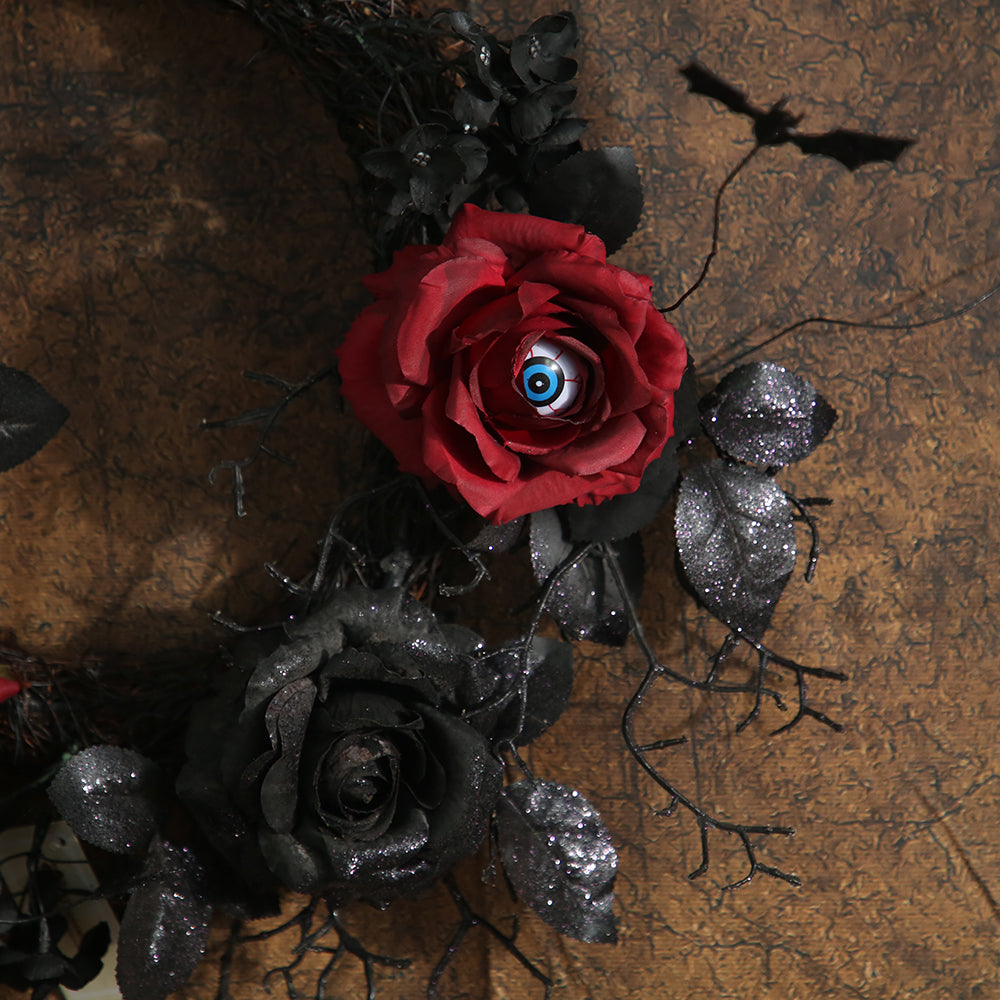 Halloween Decor Wreath Black Dead Leave With Rose Wreath For Front Door Small Hanging Wreath Home Indoor Outdoor Party Decor
