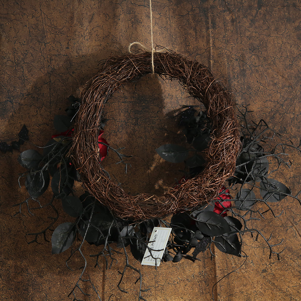 Halloween Decor Wreath Black Dead Leave With Rose Wreath For Front Door Small Hanging Wreath Home Indoor Outdoor Party Decor