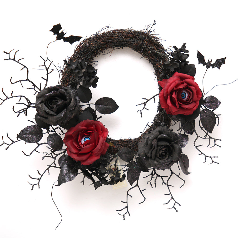 Halloween Decor Wreath Black Dead Leave With Rose Wreath For Front Door Small Hanging Wreath Home Indoor Outdoor Party Decor