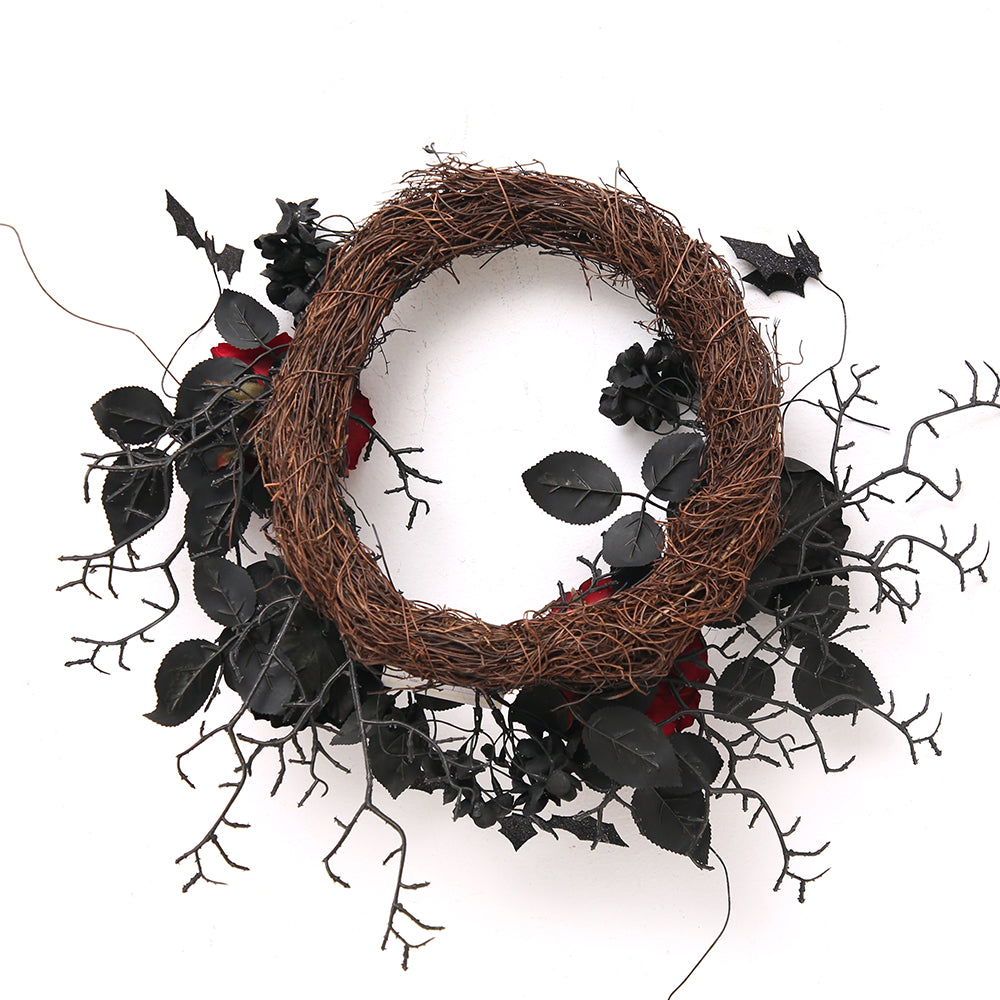Halloween Decor Wreath Black Dead Leave With Rose Wreath For Front Door Small Hanging Wreath Home Indoor Outdoor Party Decor