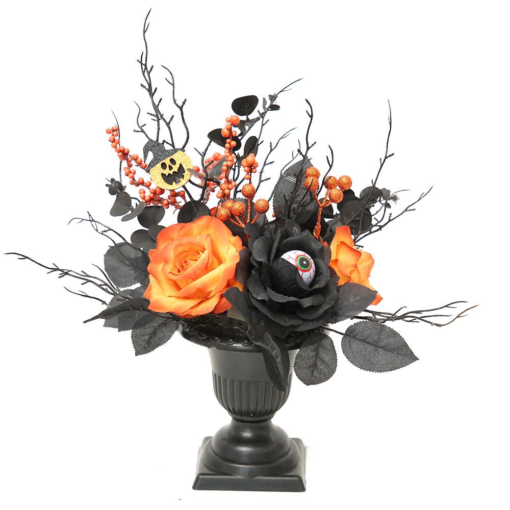 Carnival Ornament Halloween Decorative Branches and Twigs Flower Pot With Artificial Roses Flower For Halloween Decoration