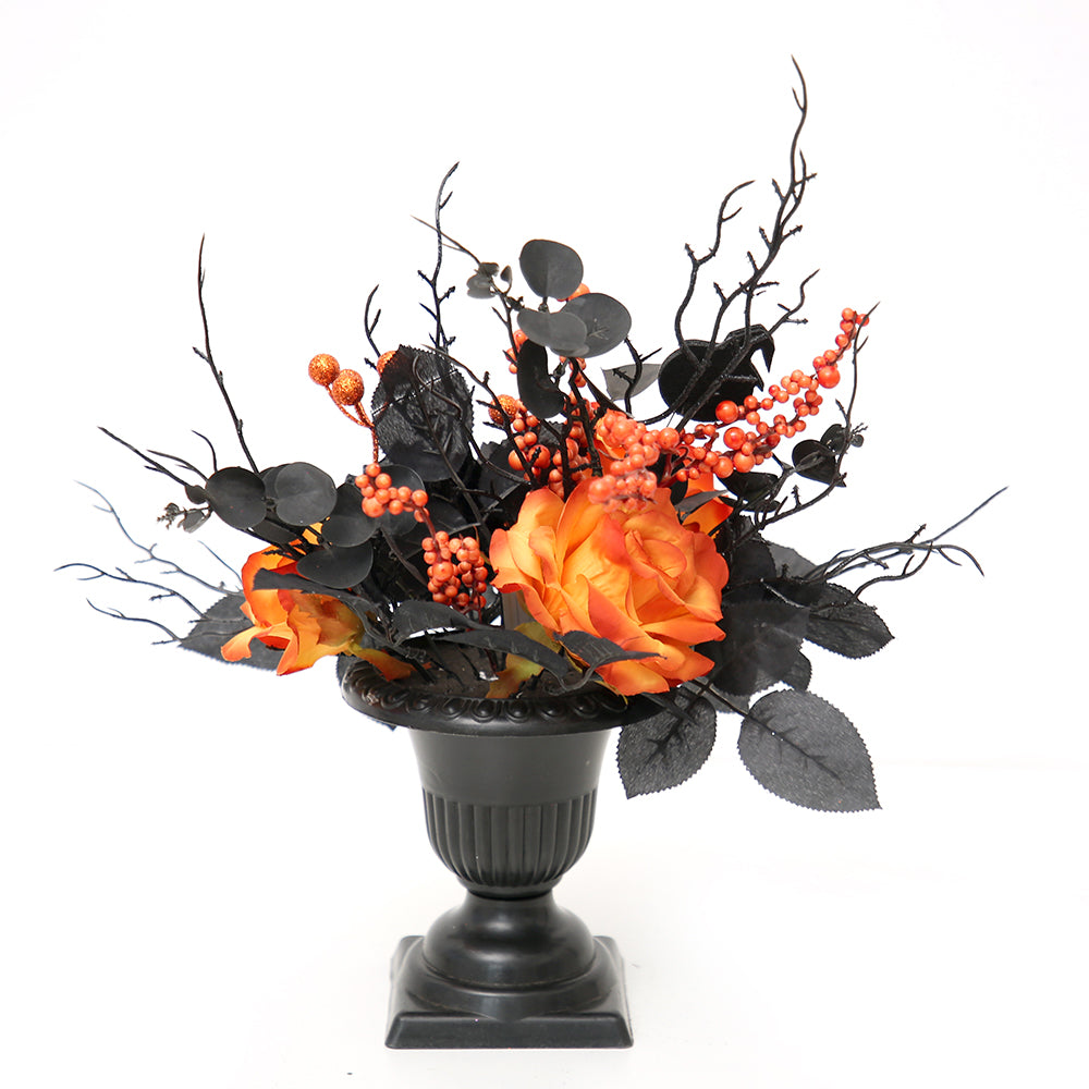 Carnival Ornament Halloween Decorative Branches and Twigs Flower Pot With Artificial Roses Flower For Halloween Decoration