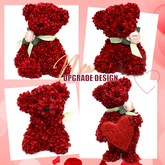 Romantic Gorgeous Elegant 37cm Rose Bear High Quality Artificial Flower Petaled Teady Bear for Birthday Wedding Party Decor