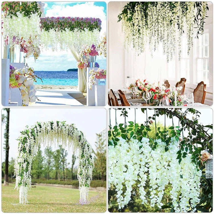 Transworld Hot Sale Artificial Wisteria Encipher Wisteria Hanging Flowers Whosale Hanging From Ceiling Flower For Wedding Mall Decoration