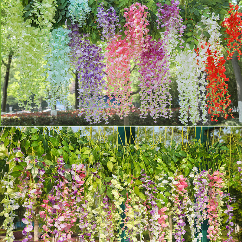 Transworld Hot Sale Artificial Wisteria Encipher Wisteria Hanging Flowers Whosale Hanging From Ceiling Flower For Wedding Mall Decoration
