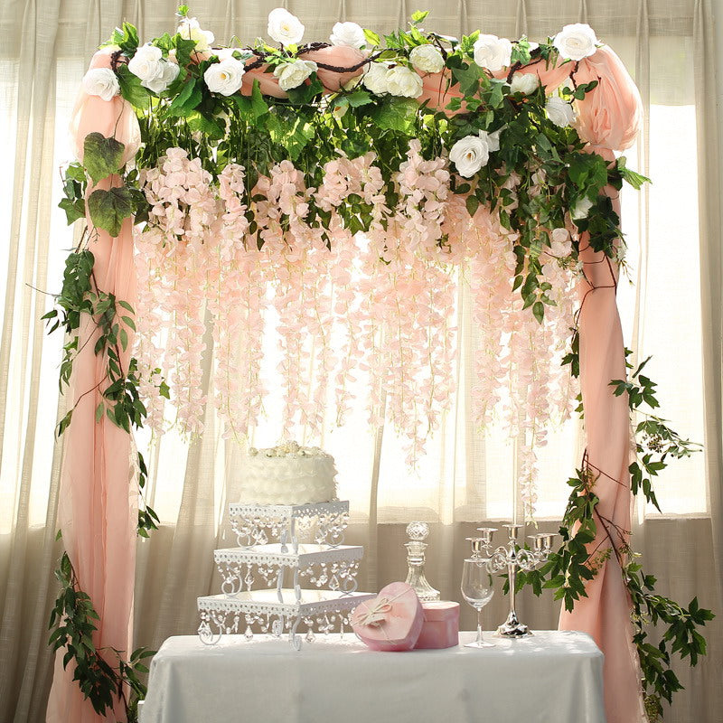 Transworld Hot Sale Artificial Wisteria Encipher Wisteria Hanging Flowers Whosale Hanging From Ceiling Flower For Wedding Mall Decoration