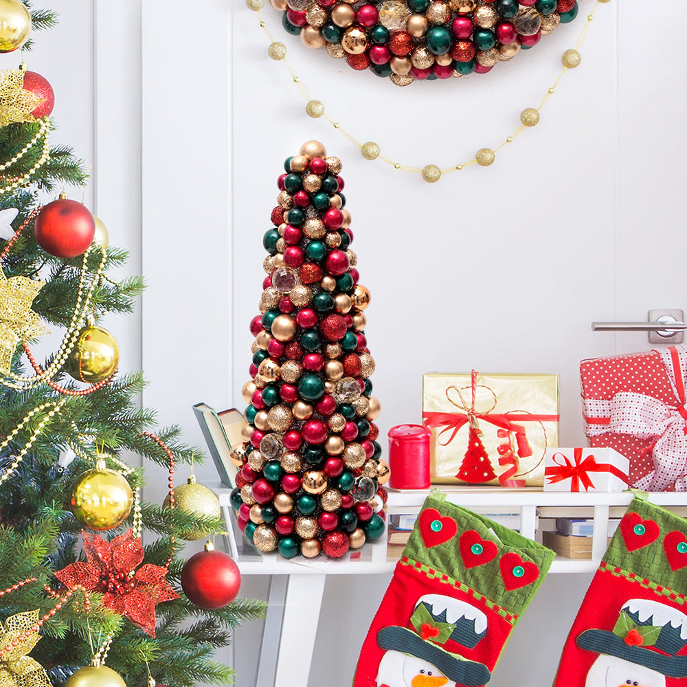 New Product Aritificial Christmas Cone Tree Plastic Christmas Ball Cone Decor With Foam Bottom For Holiday Christmas Decorations