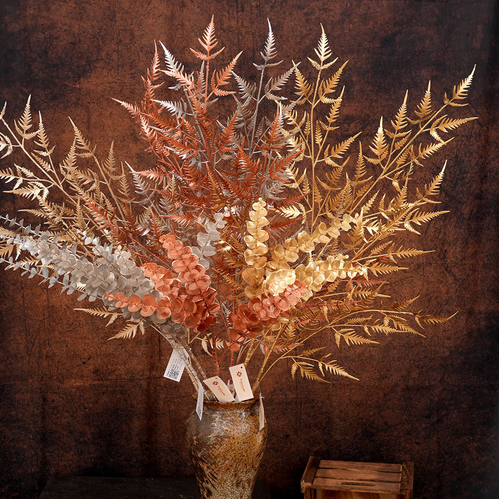 Christmas Picks Cheap Glittered Artificial Fern Leaf Plastic Leaf Gold Spray Artificial Leaves Pick/Spray Christmas Picks