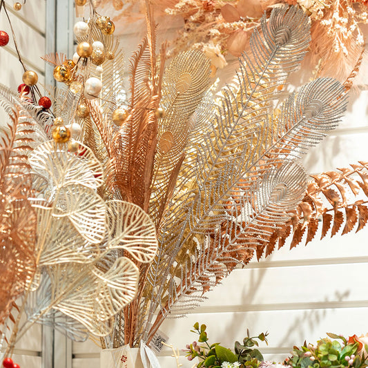 Hot Sale Wholesale Christmas Picks Golden Pick/Spray Glittered Leaf Gold Christmas Pick For Party & Holiday Supplies