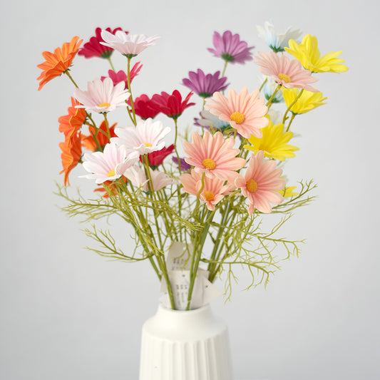Wholesale PU  5heads Artificial Chrysanthemum Flower Multicolour Gerbera Decorative Flowers for Home Garden coffee Shop Decoration
